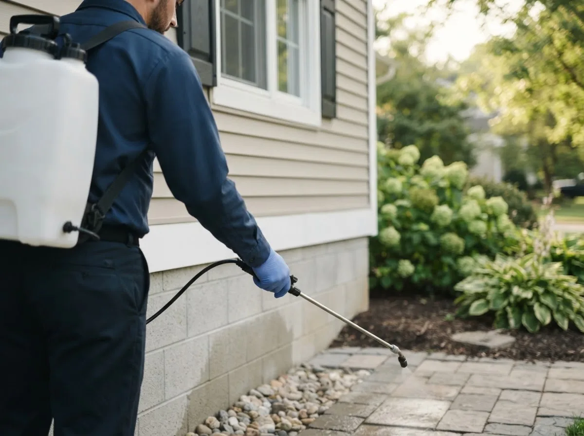 Pest control technician inspecting a home in Strongstown, PA